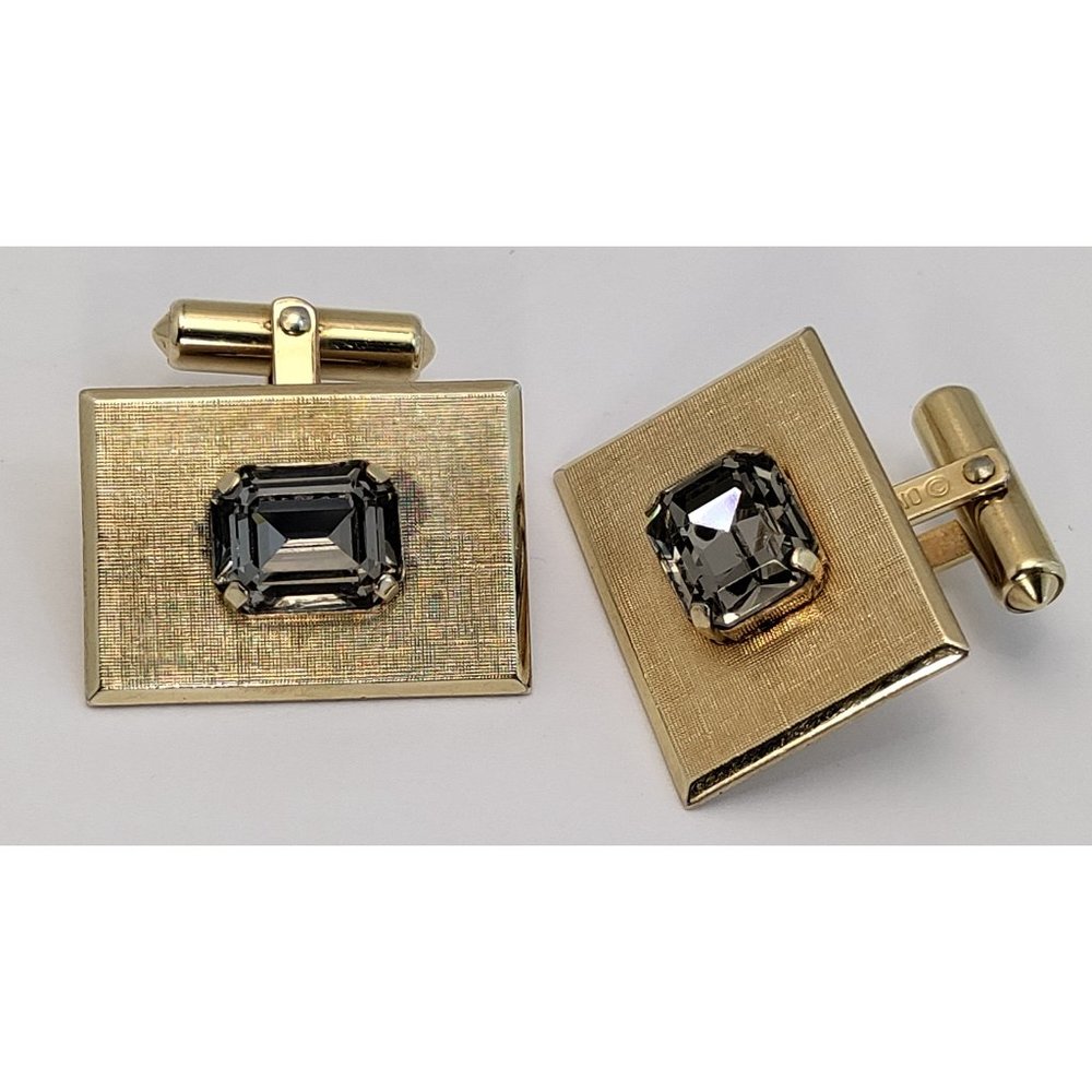 Vintage Mid Century Signed Destino Blue Crystal Square Cufflinks